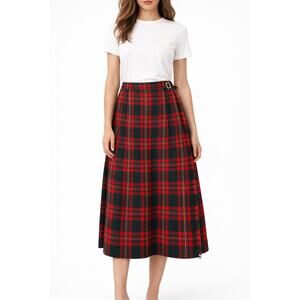 1990s Harrods London Red Tartan Pleated Wrap Kilt Skirt Small to Medium
